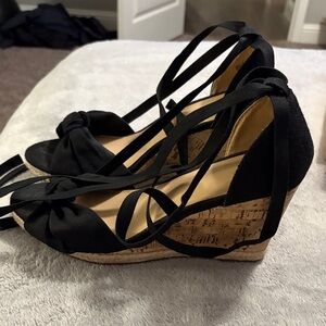 Apt 9 Black Lace-Up Cork Wedge Sandals